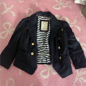 GUESS Navy and White Striped Lining Jacket with Gold-Tone Trim